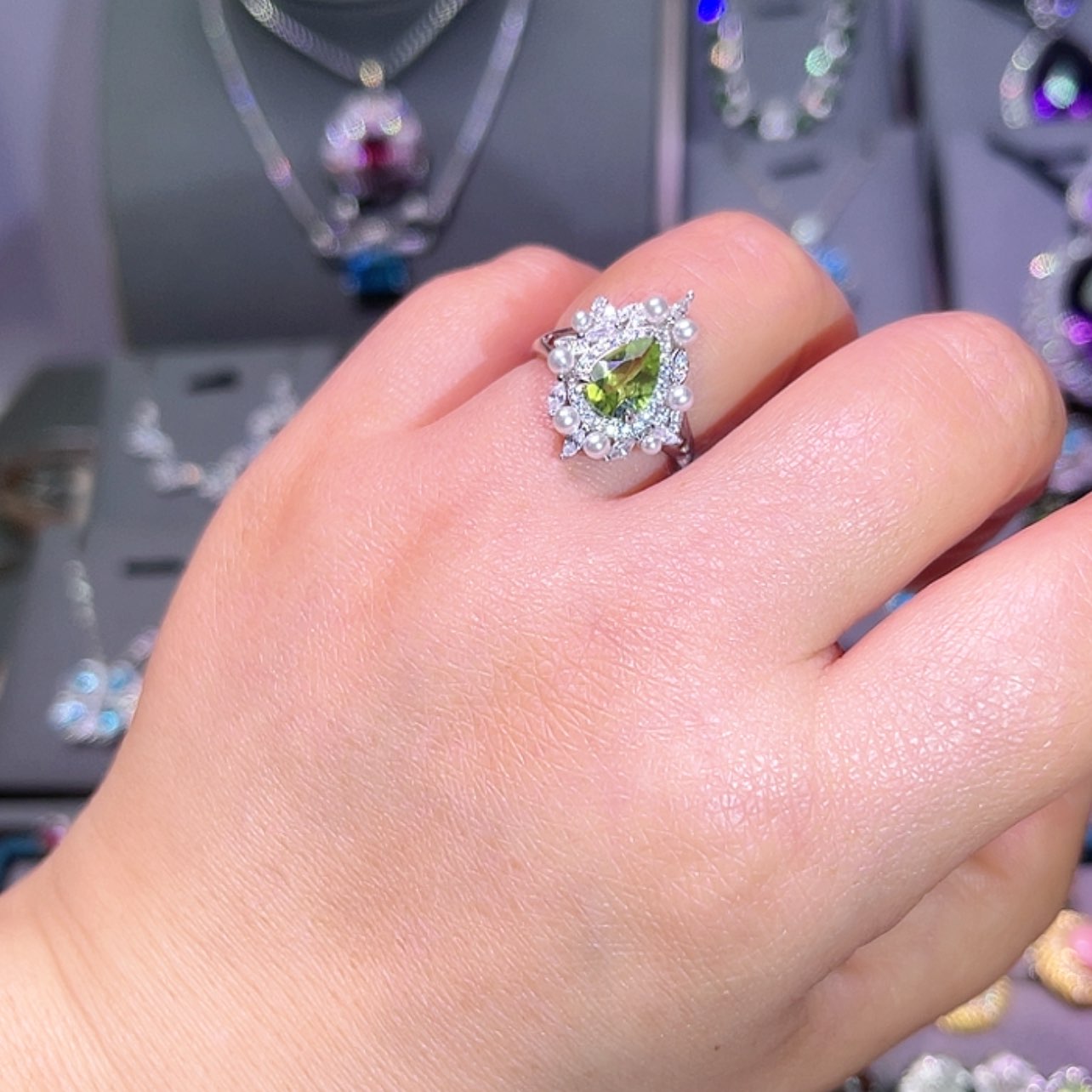 【闪购商品】橄榄石戒指银S925镶嵌