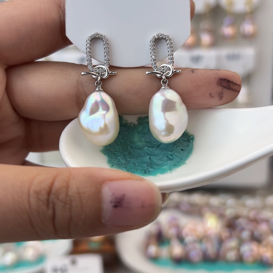 淡水珍珠耳饰银S800镀金镶嵌