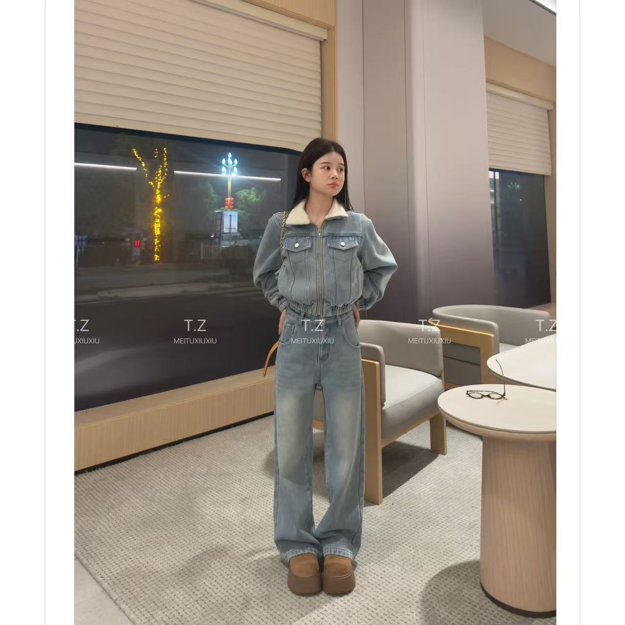 【婷子定制】~150小个子改版冬款重工洗水复古加绒牛仔裤2651