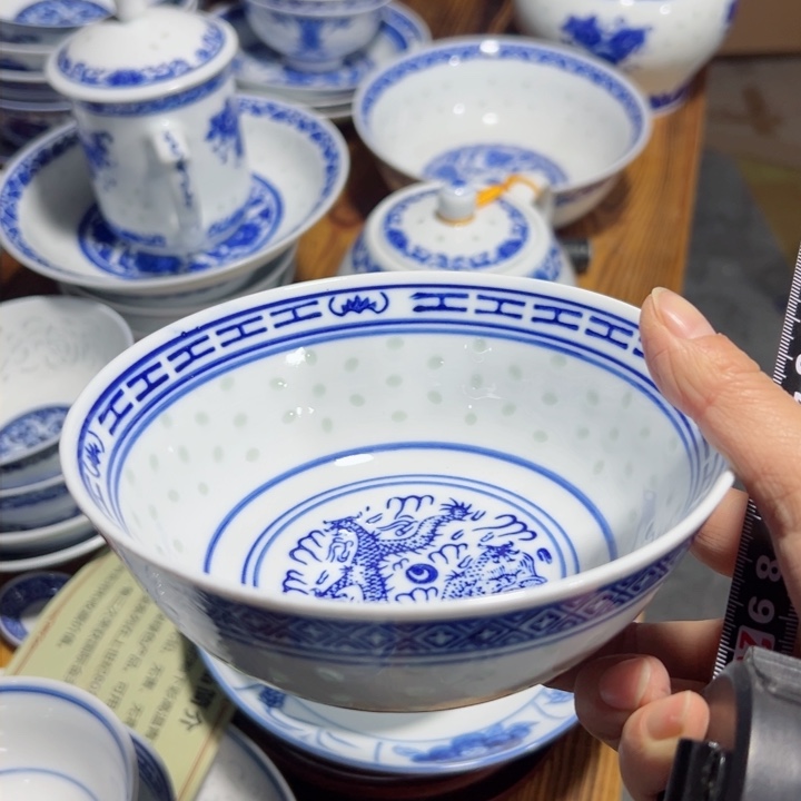 碗青花玲珑6寸小面碗10个