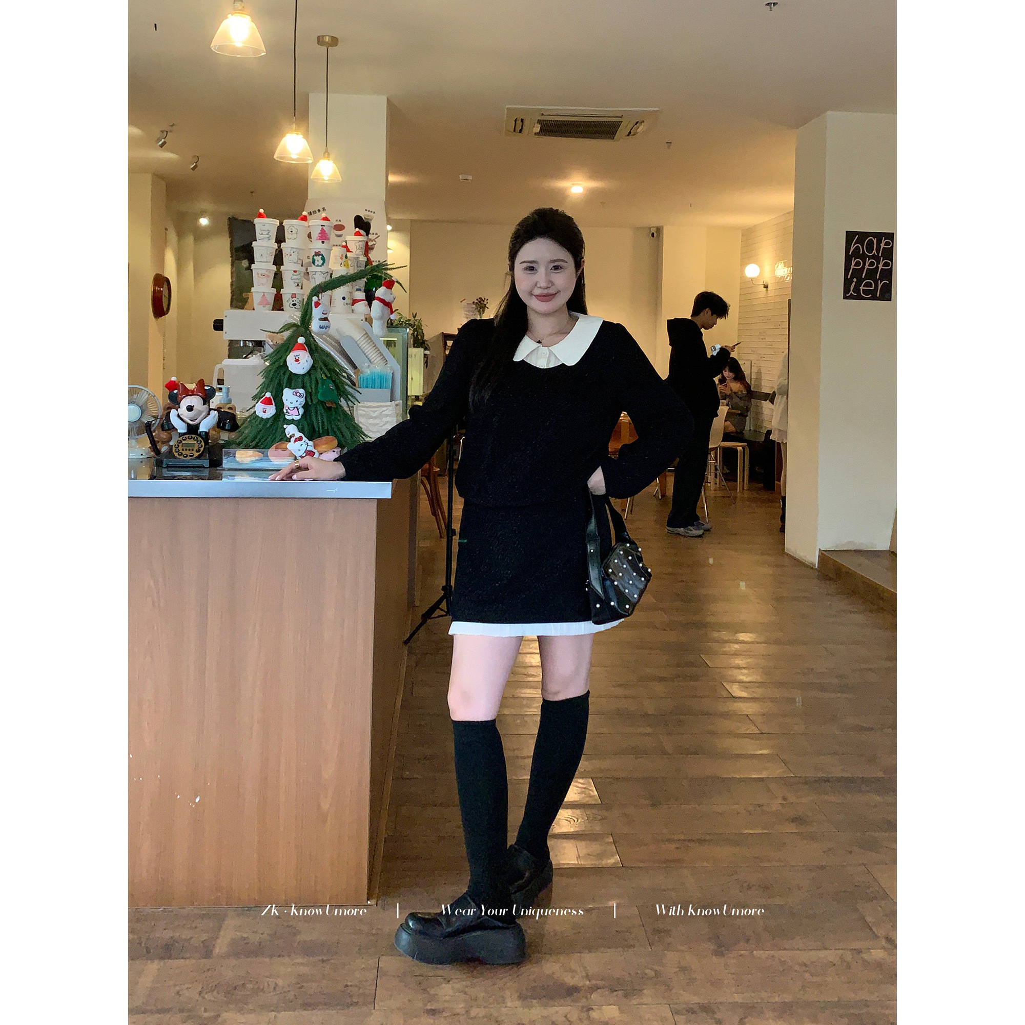 知葵微胖定制【布拉安妮】冬季法式娃娃领显瘦上衣套装12244TZ9148