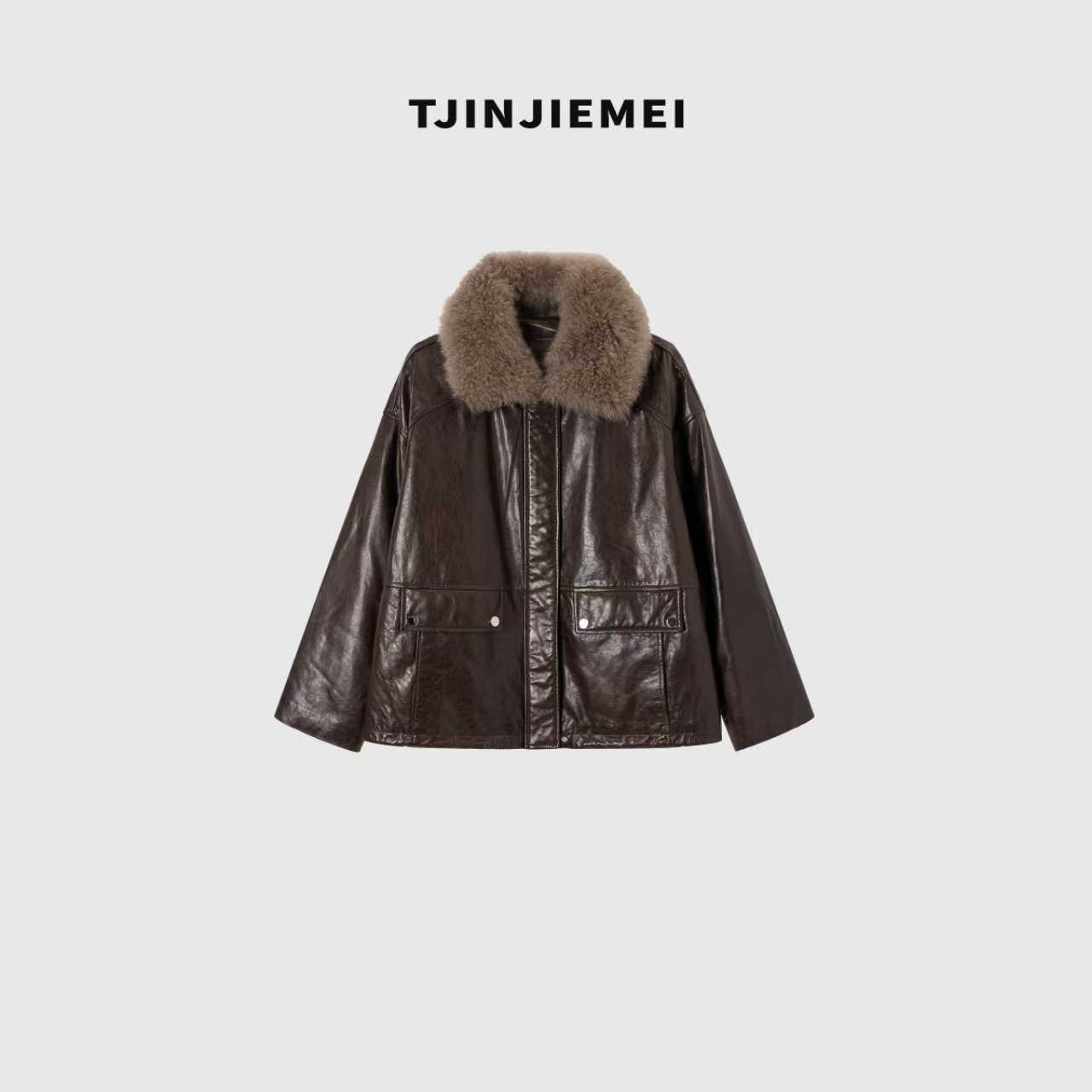 T井姐妹【休斯顿】设计感高端羊毛领绵羊皮鹅绒服WT2510-270002