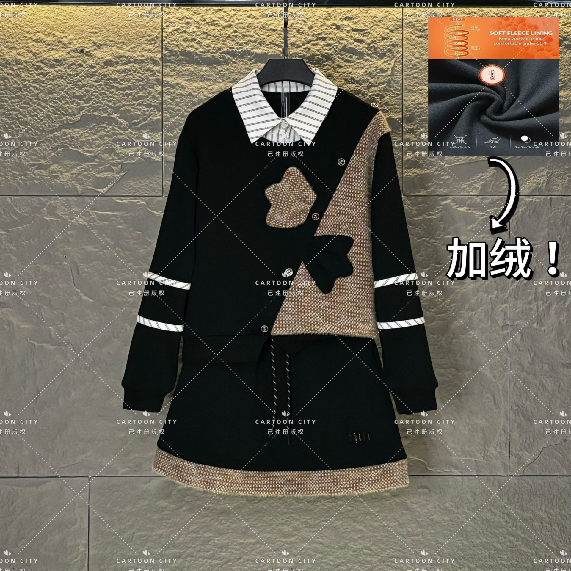 LLVD-B266【加绒】秋冬新品<减龄系列>长袖休闲重工卫衣套装两件