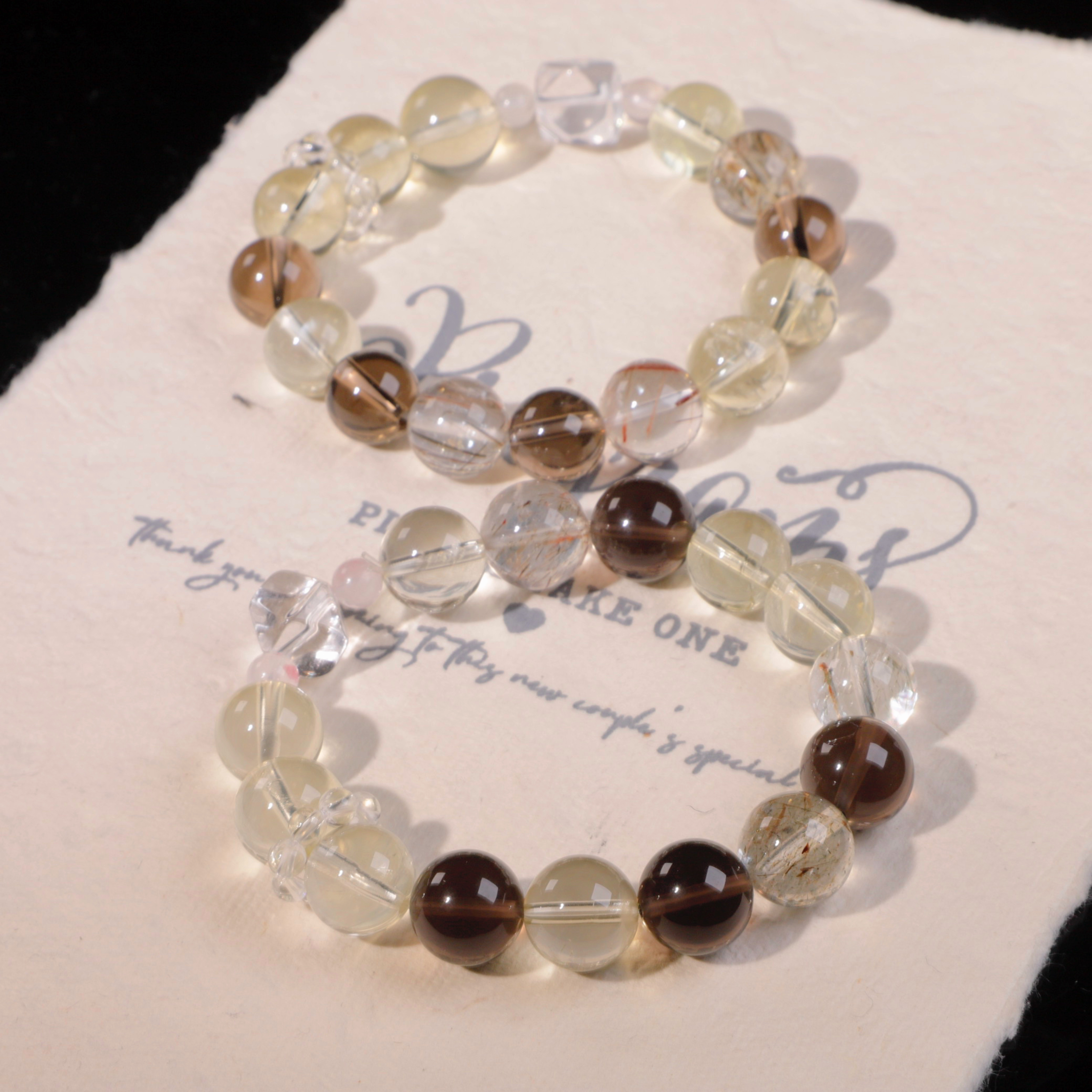 【琥珀秋】XG6018天然水晶茶晶巴西黄水晶手串女款手链多样性发一