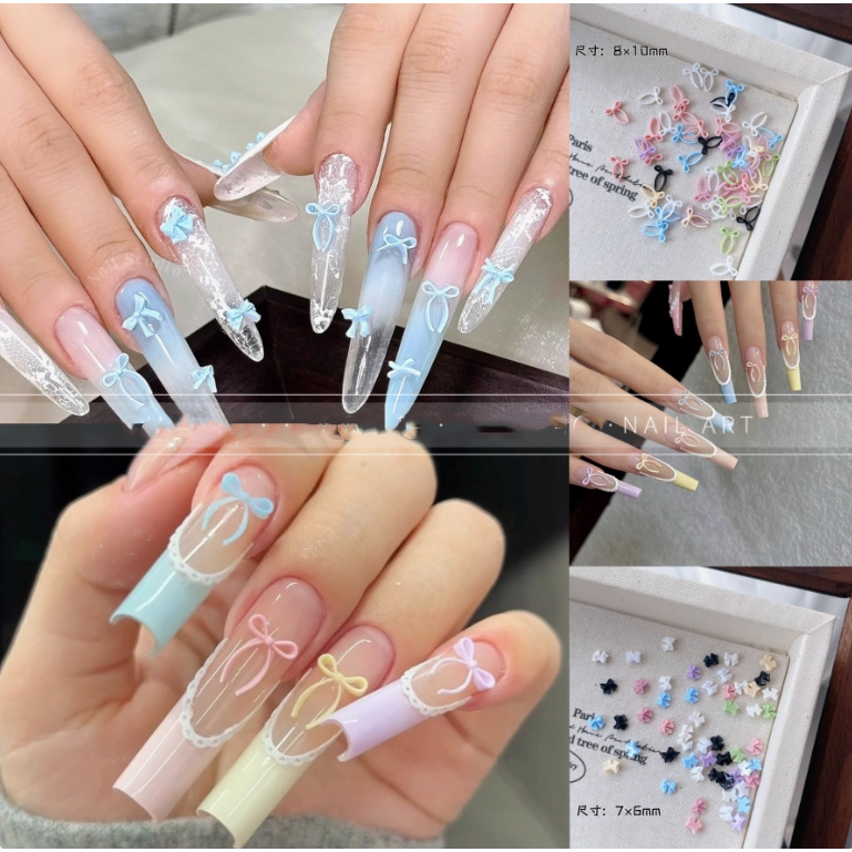 【马上制造局】新品混款树脂蝴蝶结美甲春夏款马卡龙色立体领结指甲