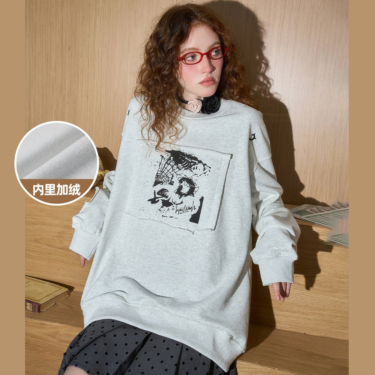 【茉茉专属】美式复古圆领加绒长袖潮春季女式卫衣CLDW6002