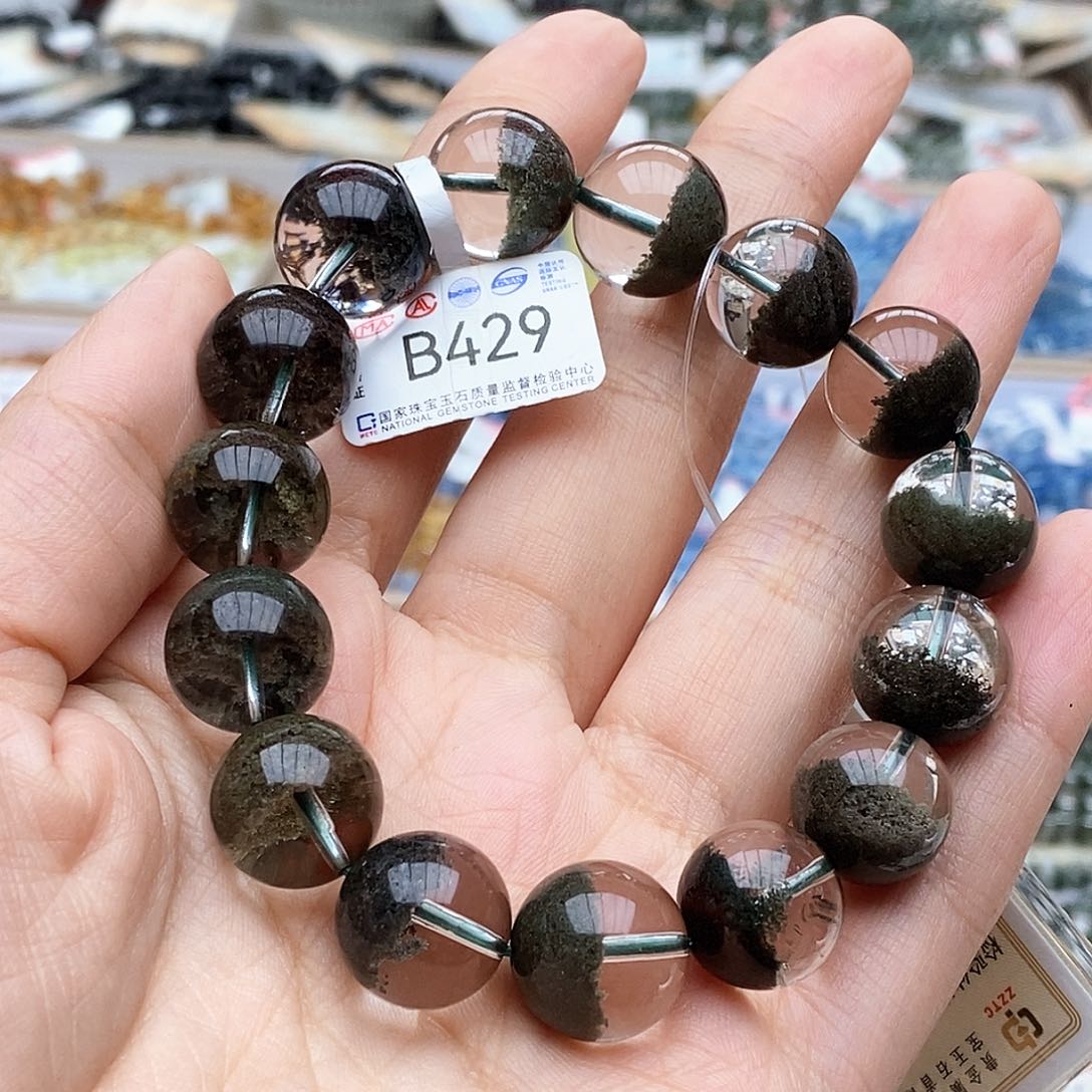 水晶手链未镶嵌B429绿幽灵14.5mm