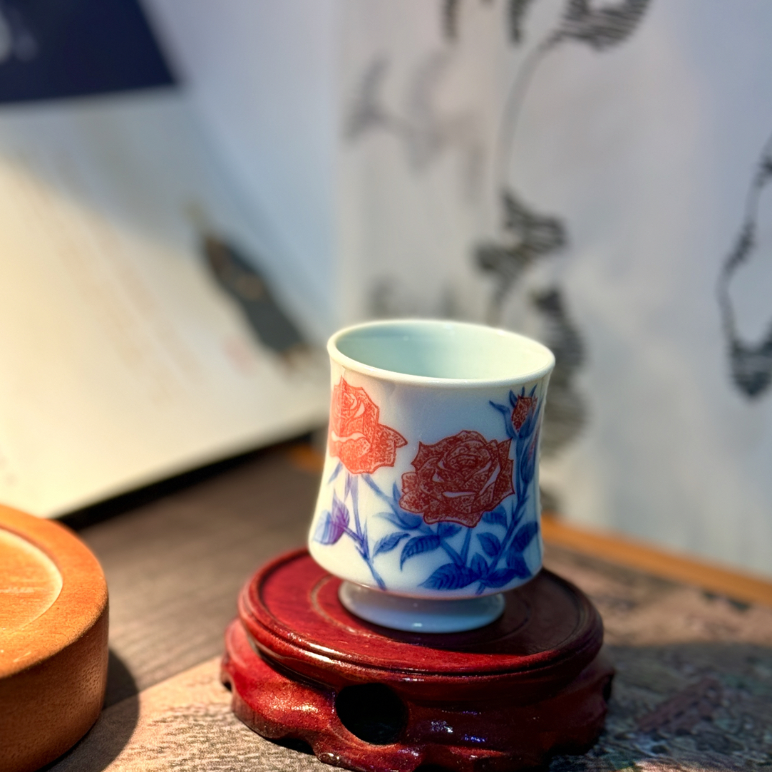 景德镇纯手工手绘玫瑰杯子主人杯