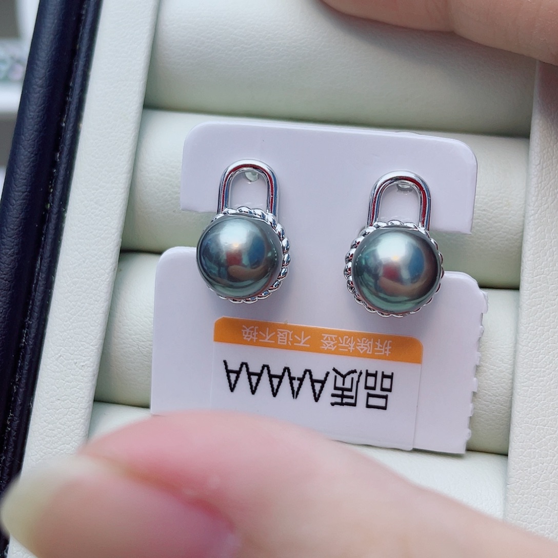 银S925镶嵌耳饰海水珍珠w93