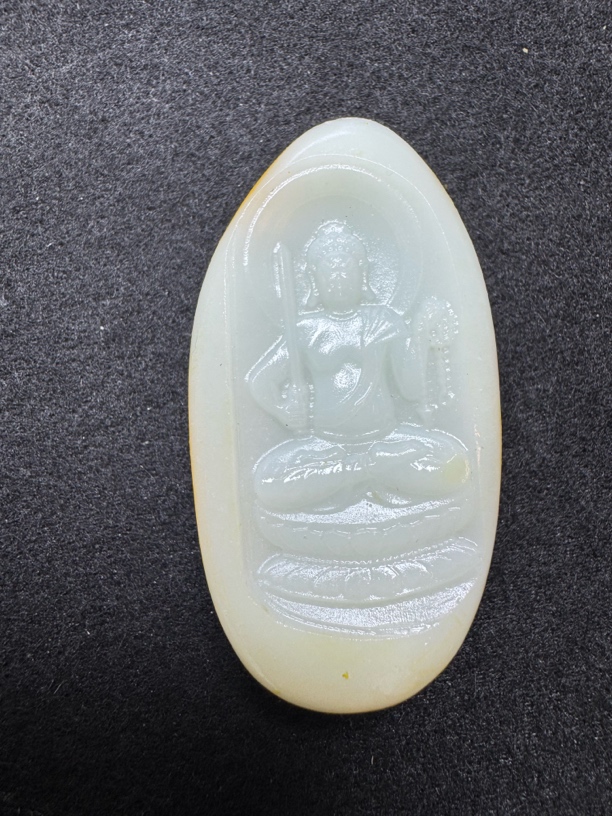 高货和田玉不动明王菩萨吊坠白肉黄沁