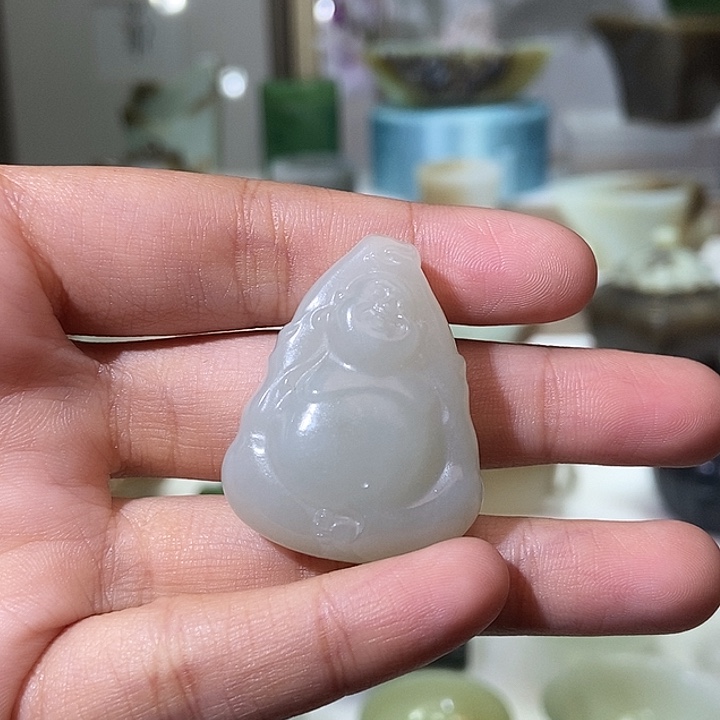 和田玉未镶嵌挂件白玉弥勒佛
