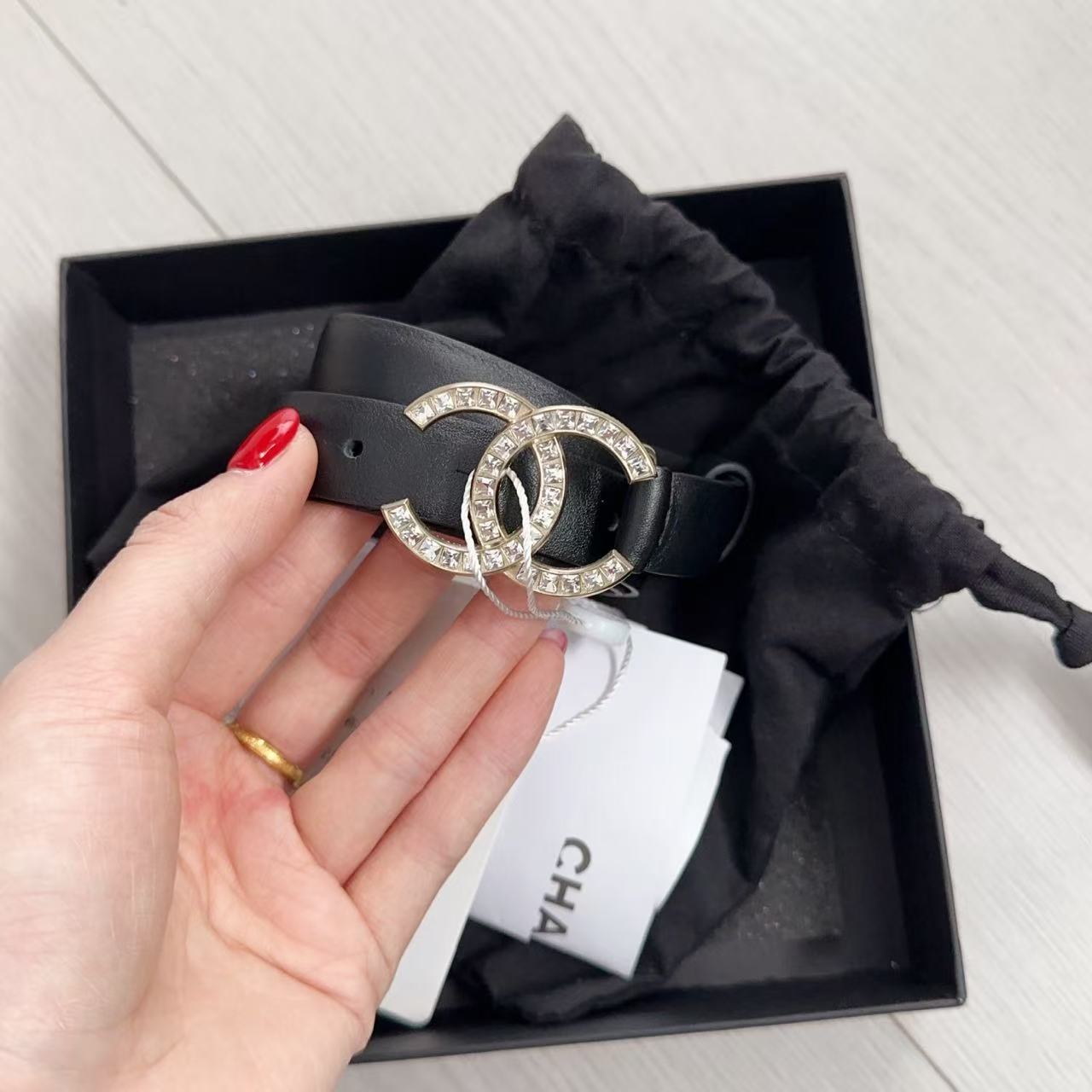 95新 Chanel/香奈儿 牛皮双C水钻腰带/251215LXYVP05