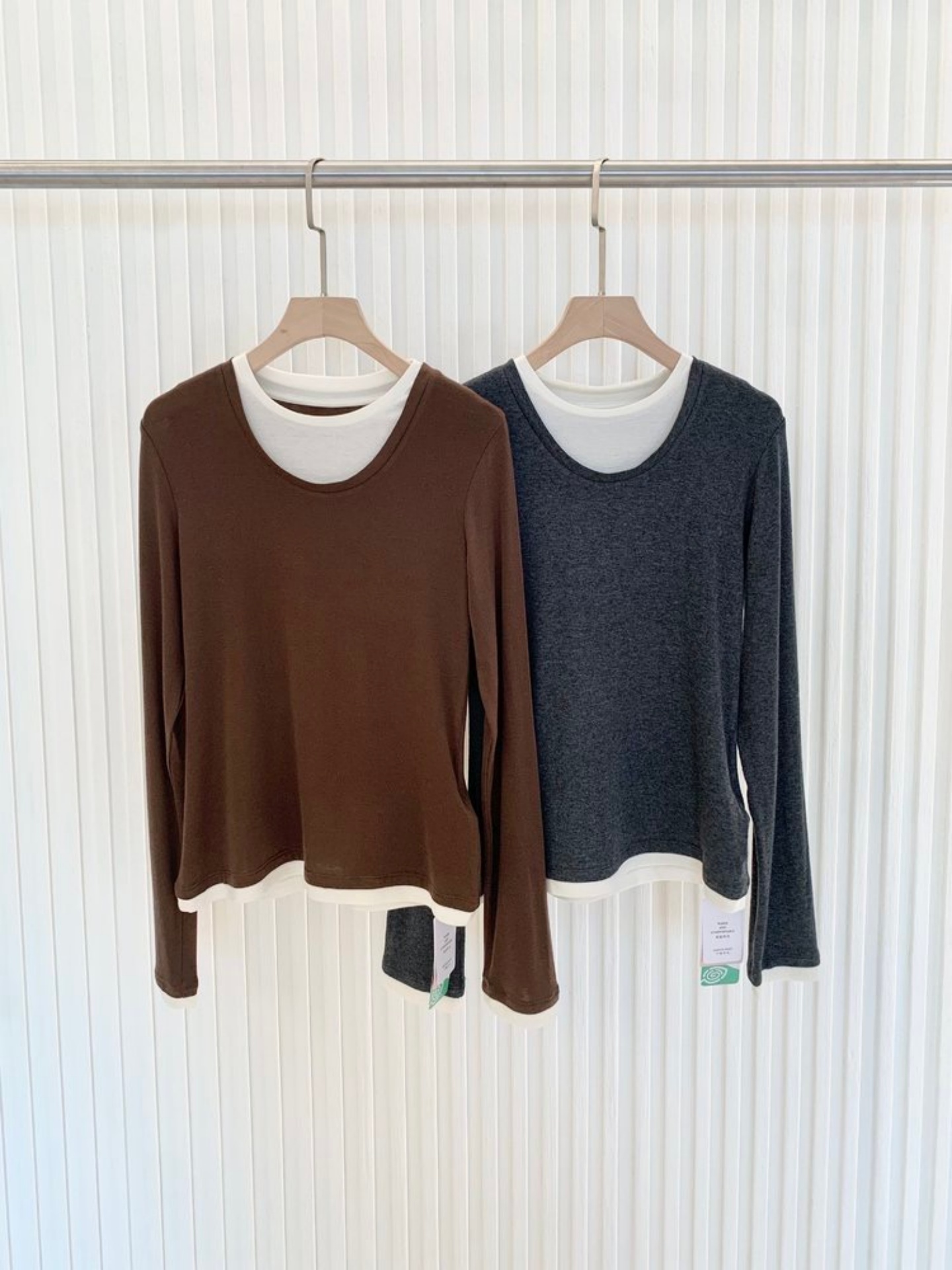 小禾同源！超细精纺羊毛假两件双领撞色针织衫保暖打底衫T恤女秋