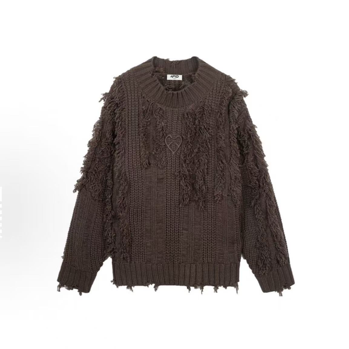 INXX ALLPICK纯色双层刺绣破洞毛边处理圆领流苏针织衫APD4061595