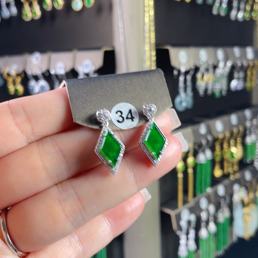 翡翠银S925镶嵌耳饰翡翠A货