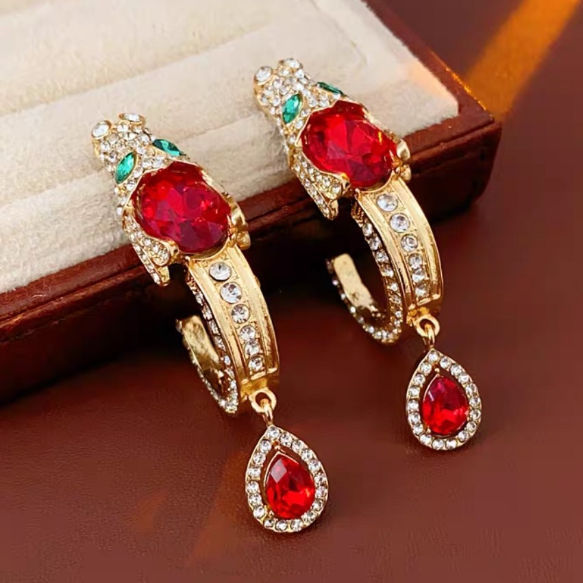 铜合金珐琅耳饰 国风中式节日龙头红色闪钻5.5㎝新年-耳环