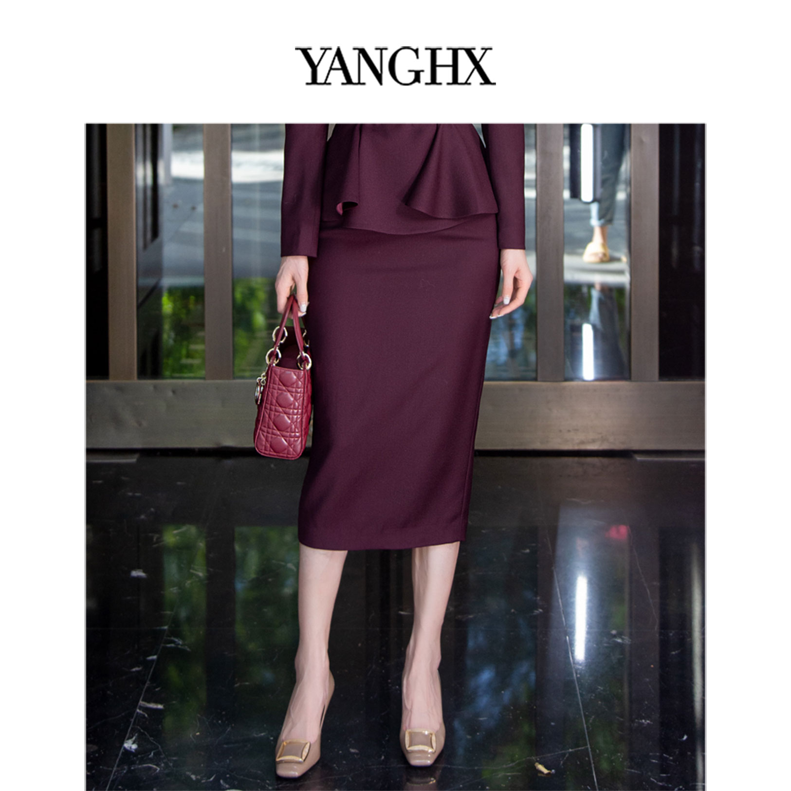 EDFNOT/杨红霞汝意GS酱紫色羊毛半裙