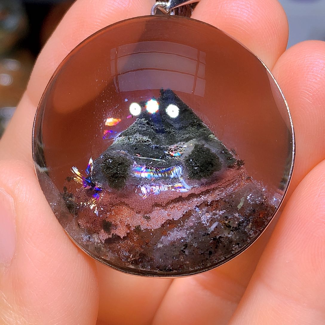 水晶吊坠银S925镶嵌天然水晶