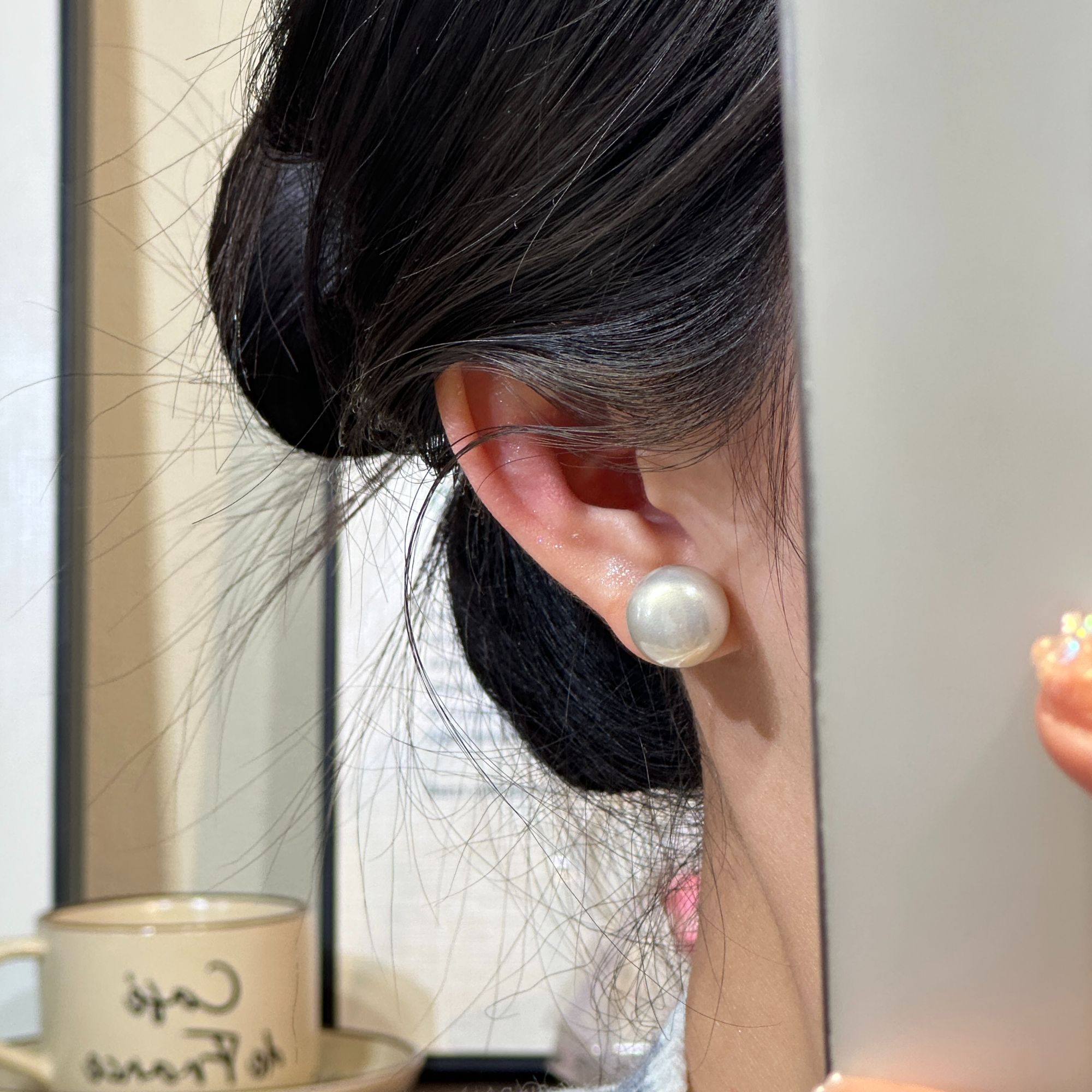 铜合金耳饰 【新高亮】925银针珠珠耳钉气质耳环14MM