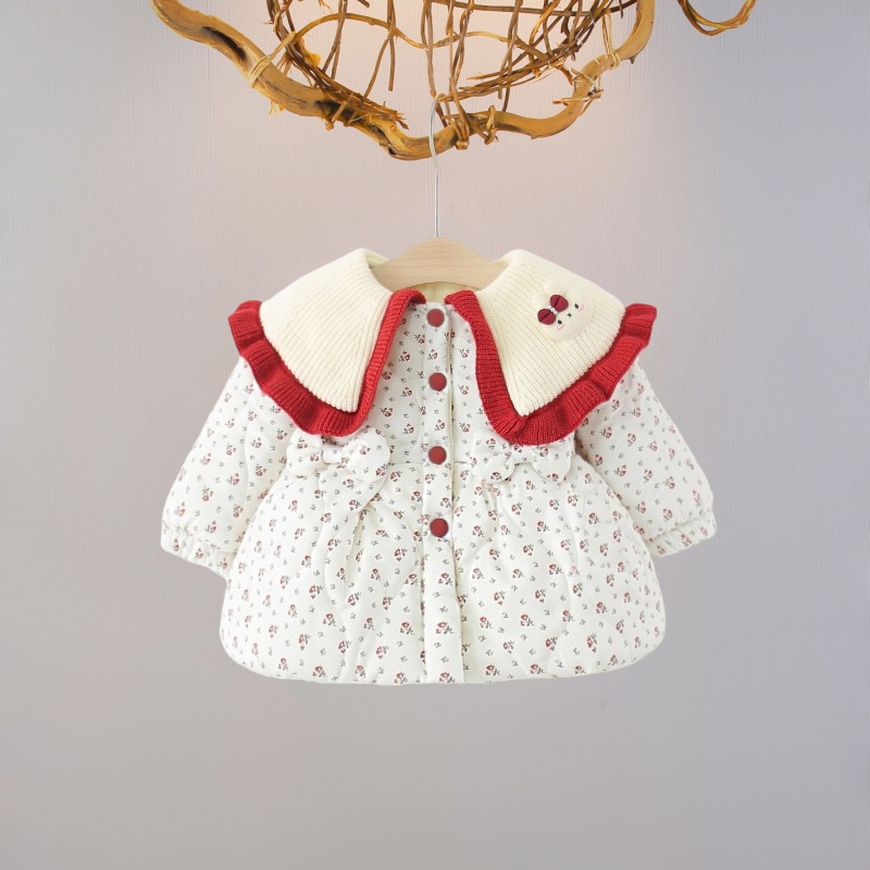 女宝宝冬装棉衣厚款婴儿加绒加厚碎花棉服女童冬季夹棉外套小棉袄