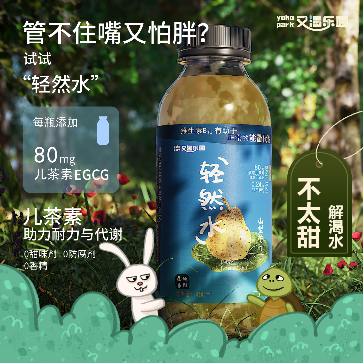 又渴乐园儿茶素山梨荷叶植物功能饮料  400ml*12瓶 健康轻盈