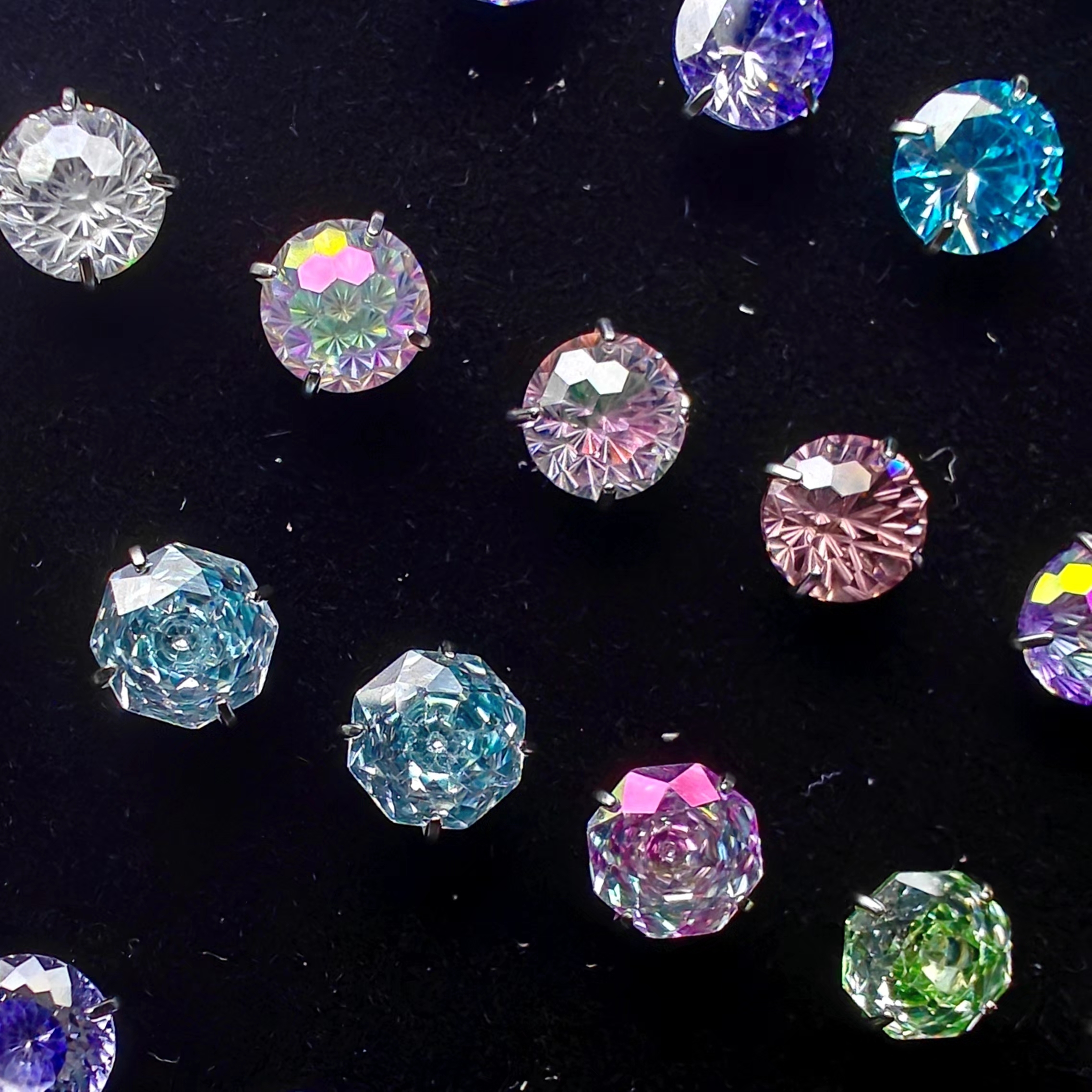 钛合金锆石耳饰 锆石拍~手捧花烟花切玫瑰切4/6mm自选