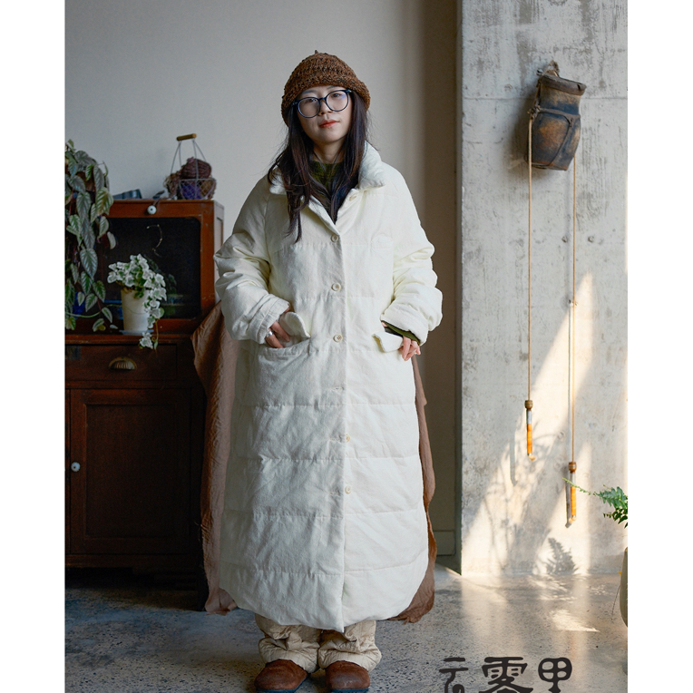 云雾里 6052#羊毛棉面料95%白鹅绒厚款保暖宽松超长款羽绒服冬季