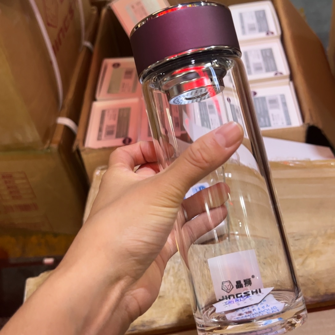 晶单层烫手玻璃杯510紫色玻璃杯提环