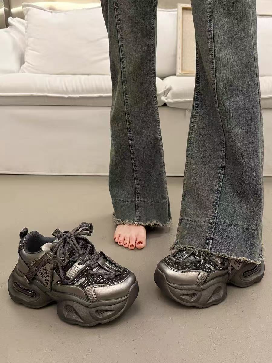 2025新款爆款厚底松糕老爹鞋时尚百搭小个子增高运动休闲鞋--1987