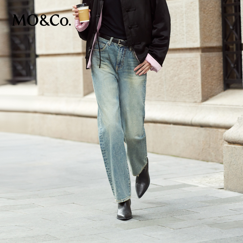 【赵老板专属】MOCO牛仔裤冬洗磨褪色棉质精裁中高腰九分MBD4JEN018