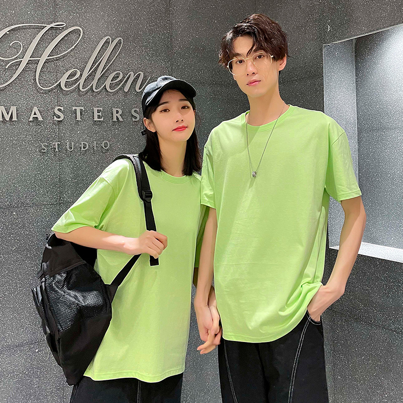 230克纯棉不透t恤短袖圆领情侣男女款夏季宽松休闲新疆棉短款T恤