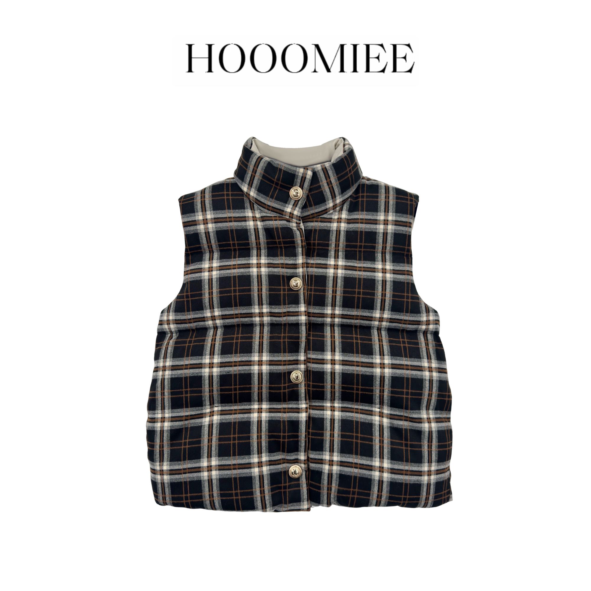 Hooomiee潮流双面格子保暖 马甲女士棉服HSZ25059