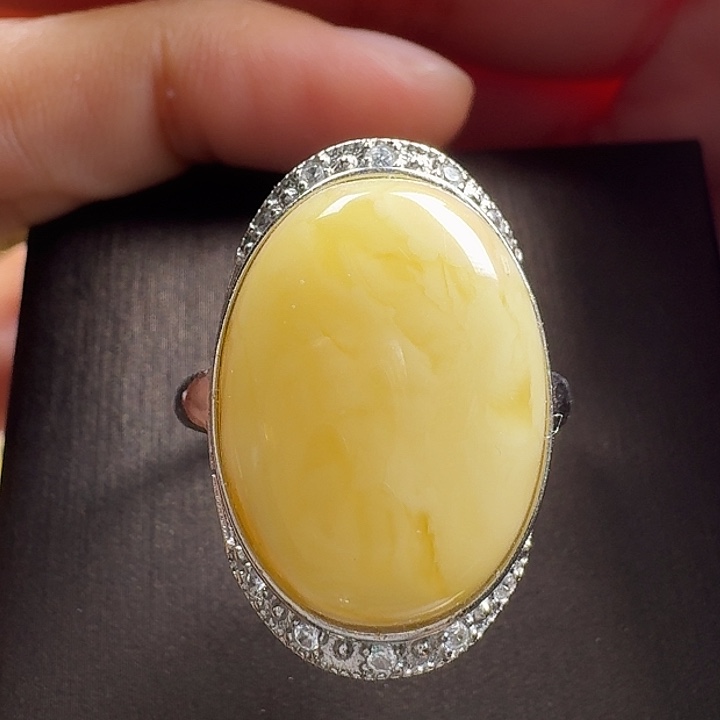 蜜蜡银S925镶嵌戒指戒指