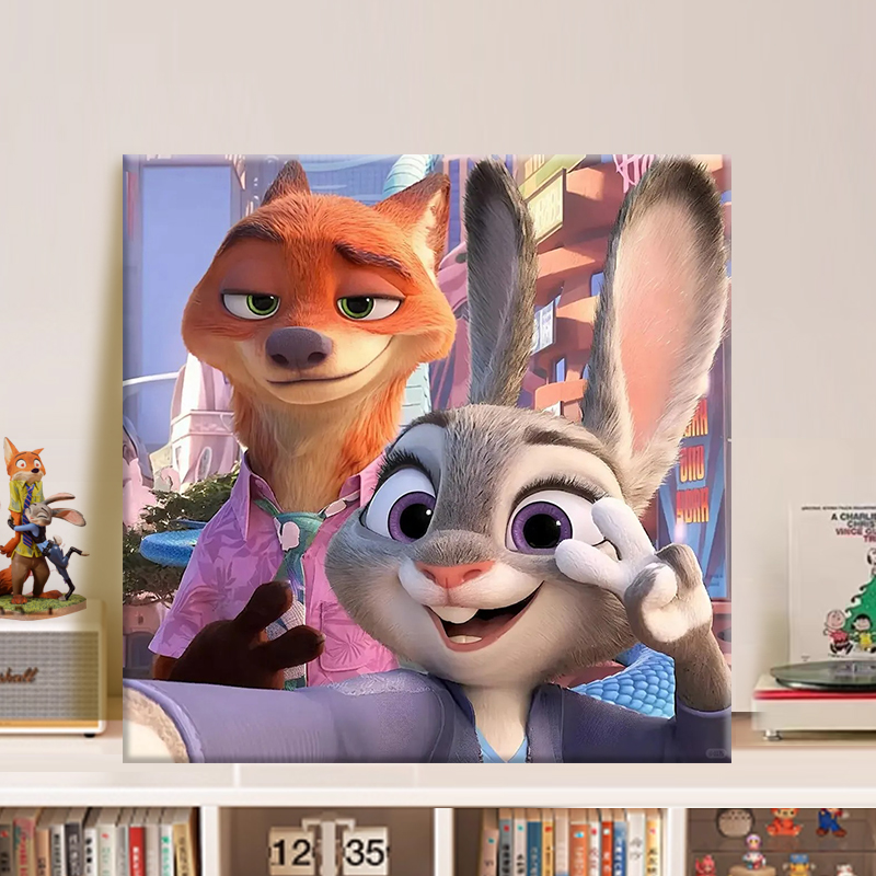 疯狂动物城尼克与朱迪数字油画Diy手绘画画填色丙烯涂色填充画