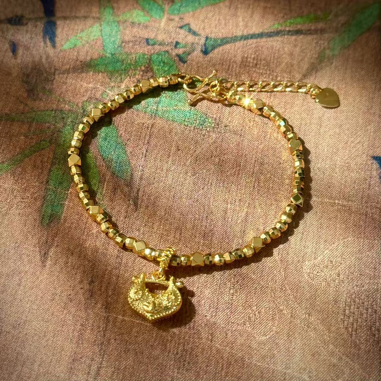 铜合金手链 WANGBAO mini莲花锁包方糖手链16+5cm