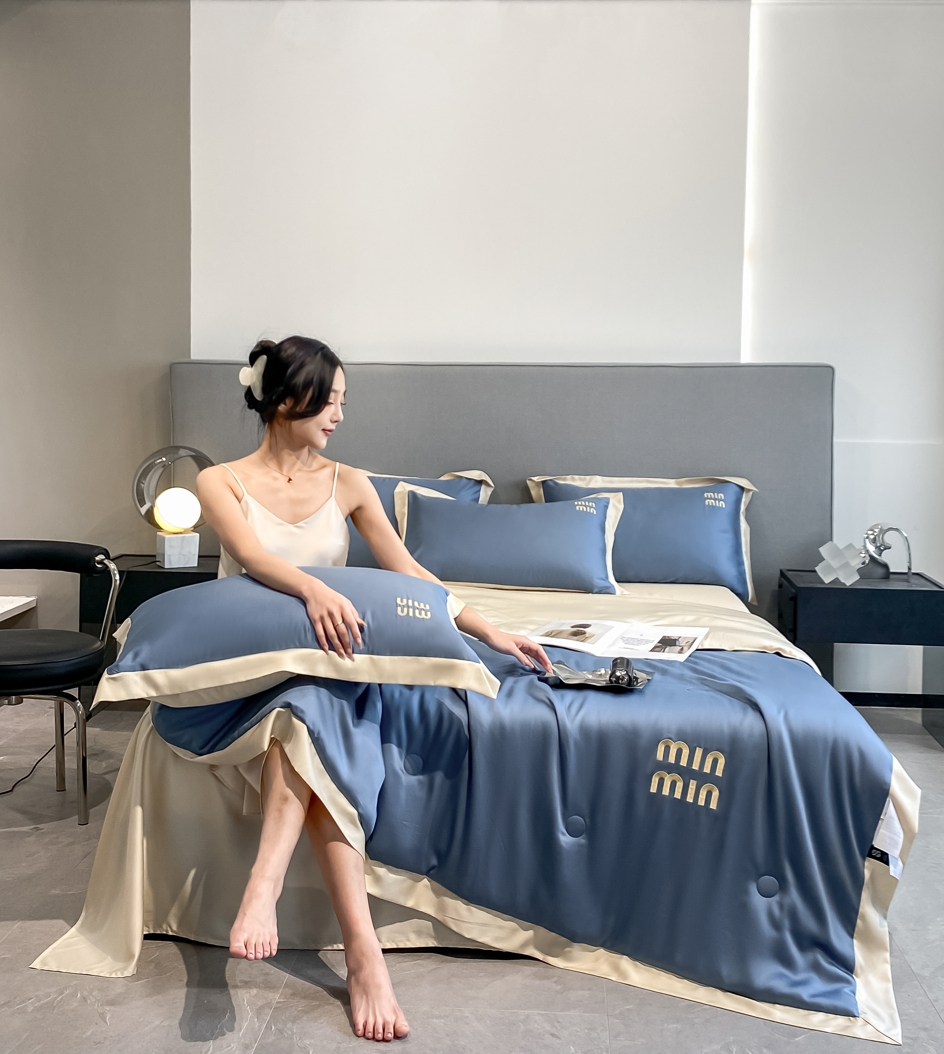 【夏被四件套】纯色刺绣床品套件轻奢单人双人夏被四件套夏季薄款