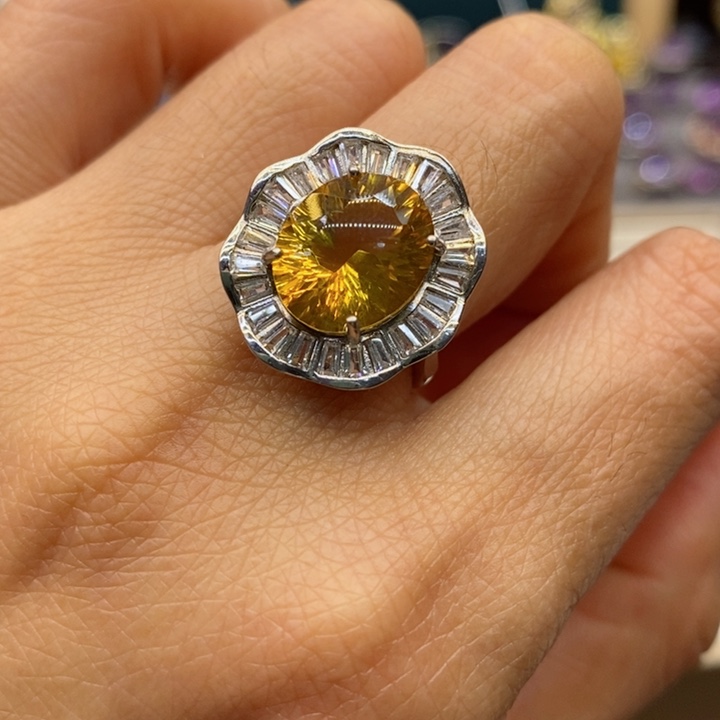 水晶戒指银S925镶嵌天然水晶戒指