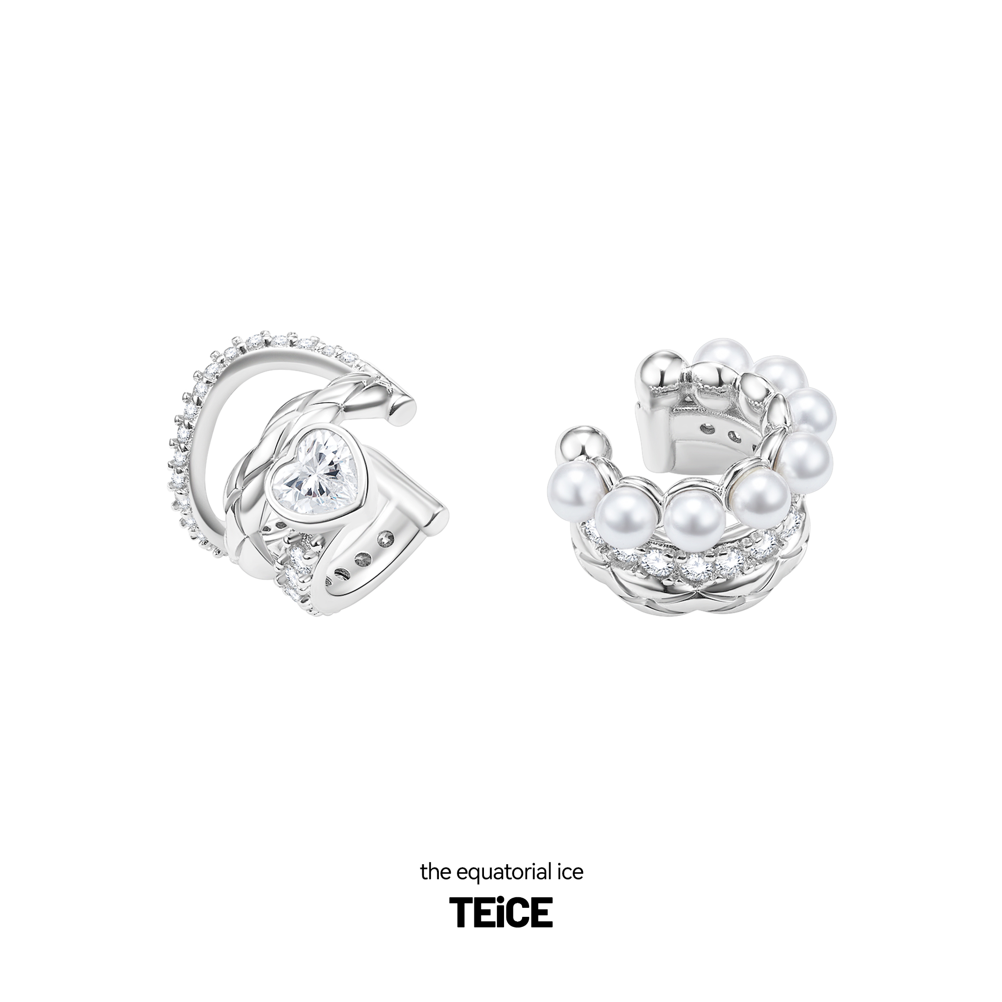 铜合金耳饰 TEiCE 赤道冰块菱格系列珍珠爱心锆石AB款耳骨夹