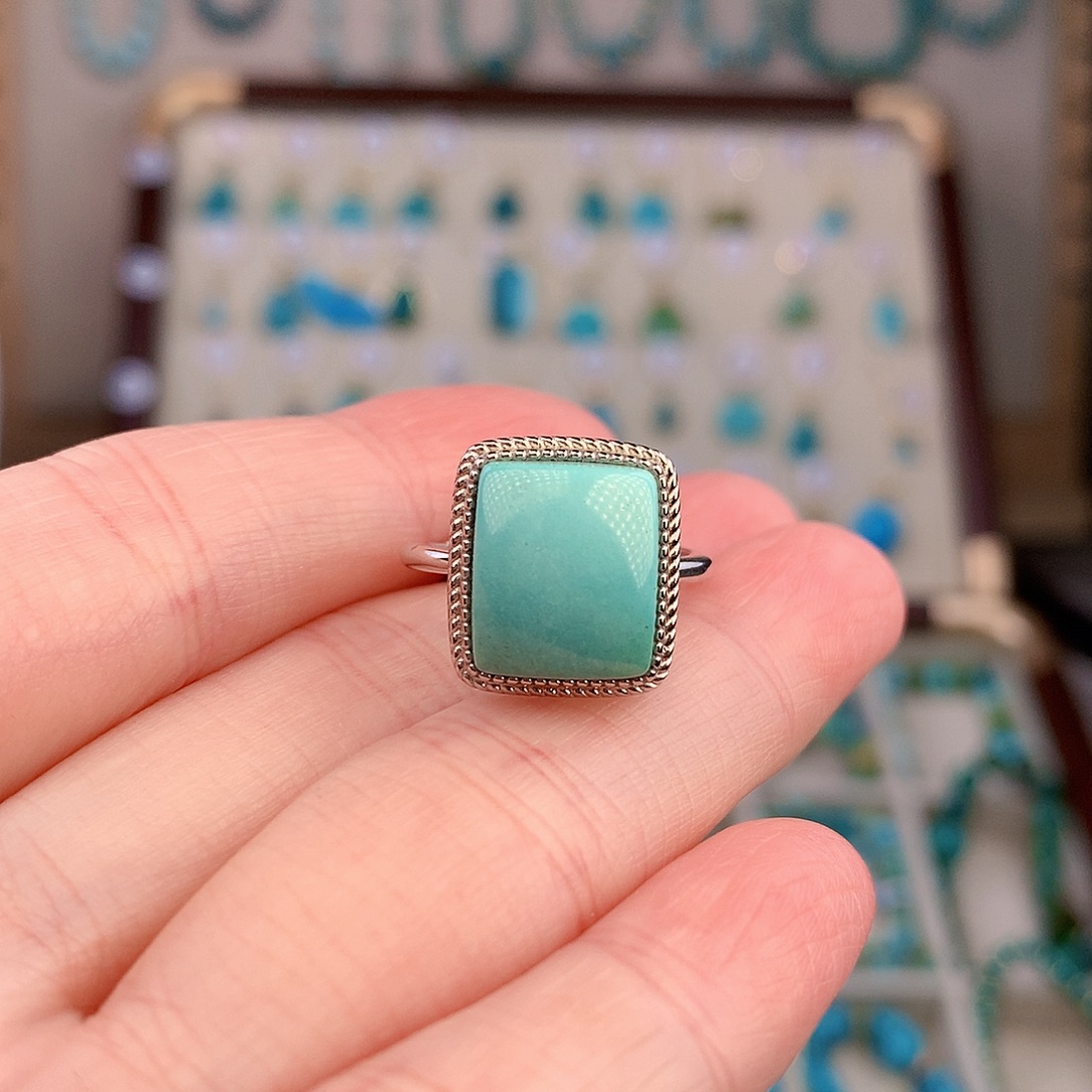 绿松石银S925镶嵌戒指