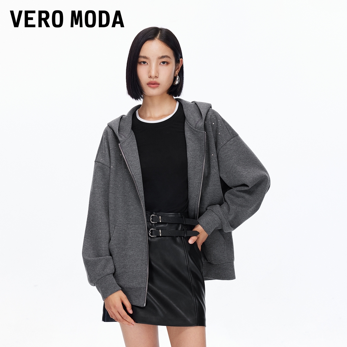 Vero Moda外套2025秋含再生纤维素羊毛连帽上衣老钱风松弛感女装