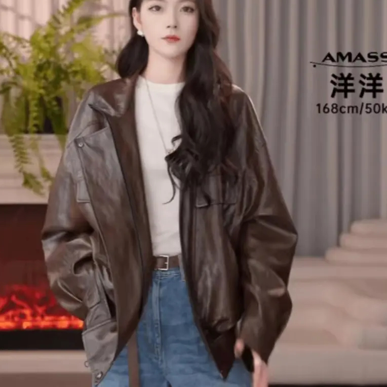 阿玛施540091秋冬质感休闲时尚复古风格皮革外套 540091