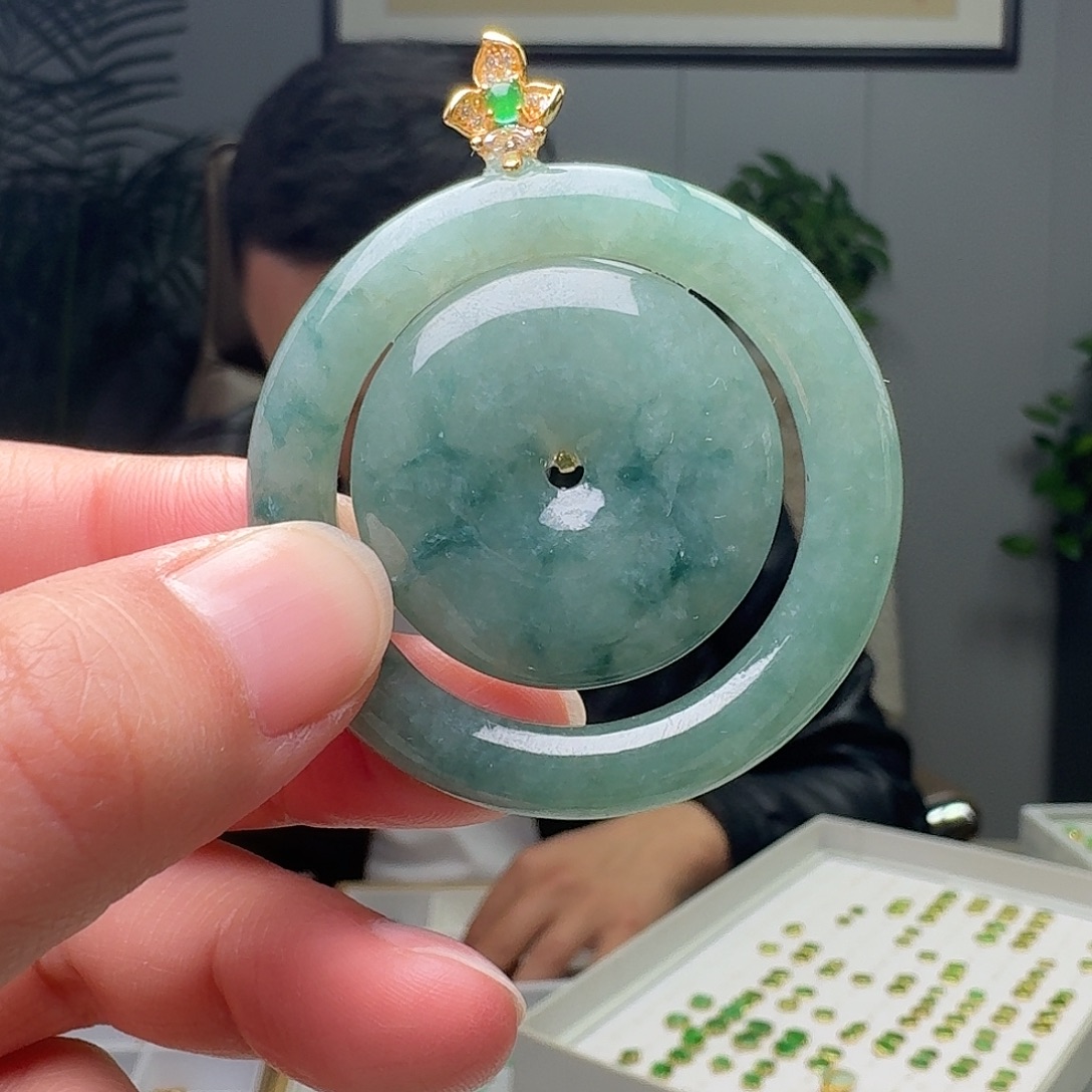 翡翠银S925镶嵌吊坠(不含链)天然