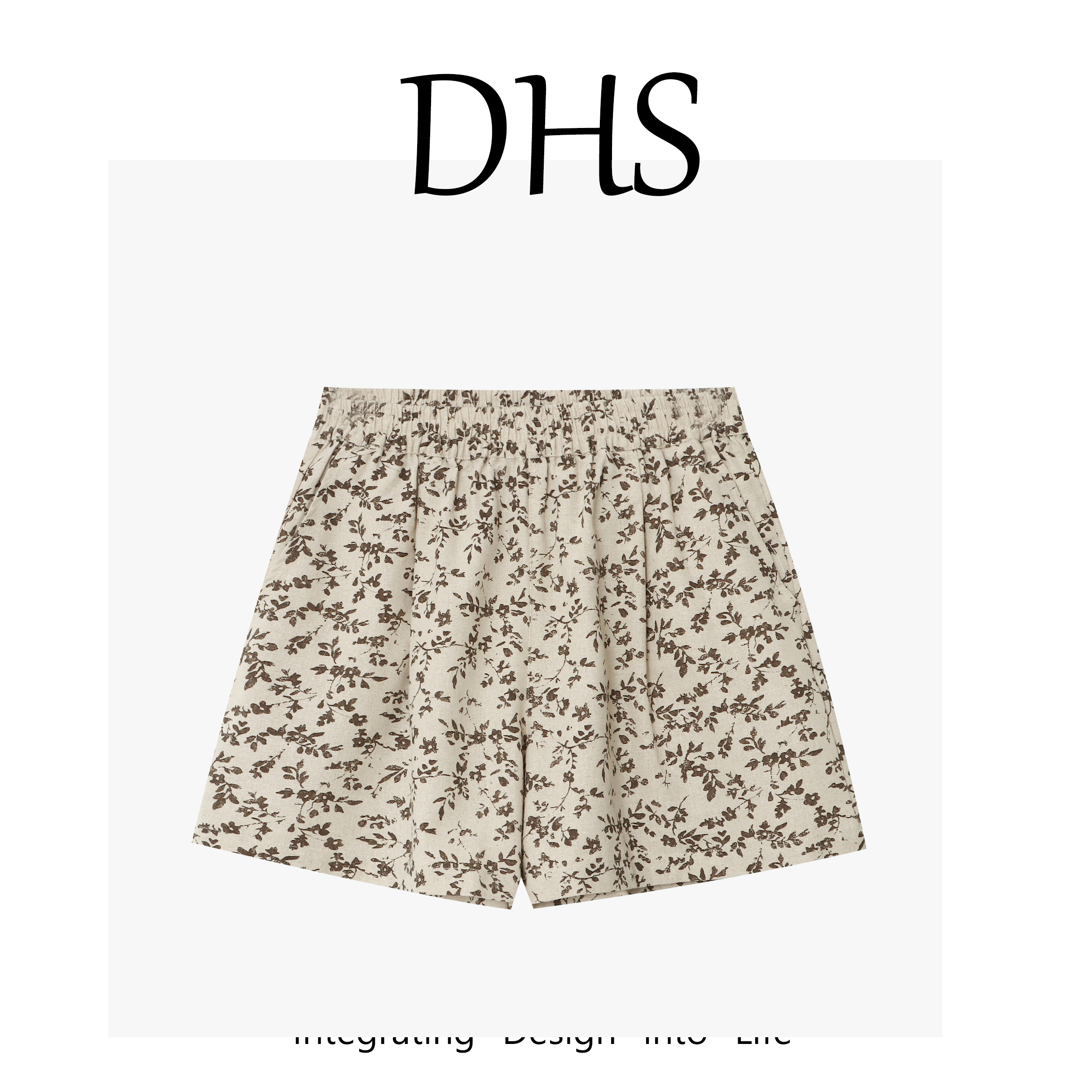 （HUAISHU）2025春夏季宽松苎麻印花休闲短裤百搭显瘦质感气质短裤