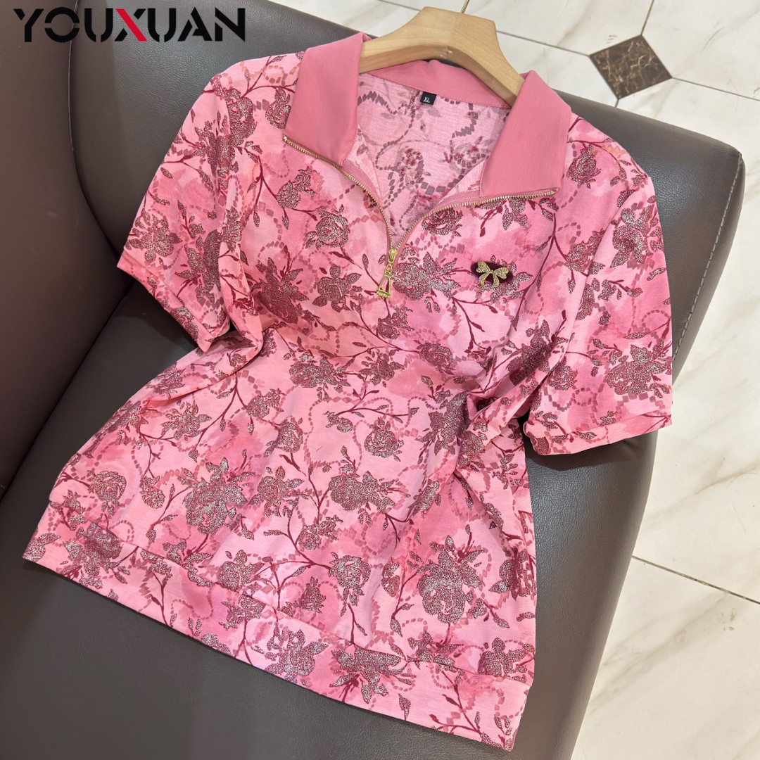 春夏季新品女士短袖立领休闲T恤上衣女装翻领时尚小衫卫衣89273