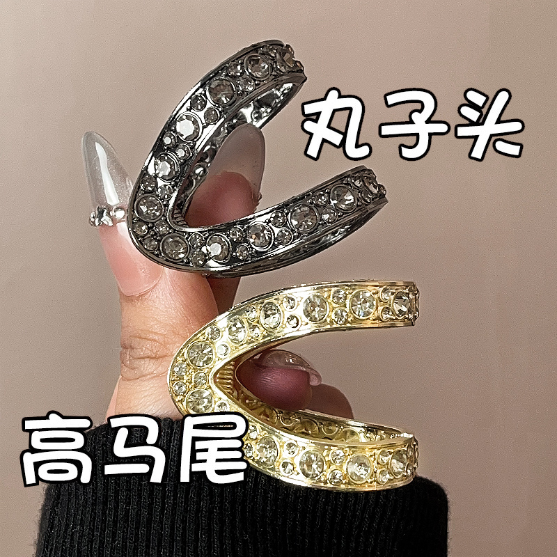 高马尾V型抓夹固定神器后脑勺头发夹高级感水钻夹子头饰女扎发