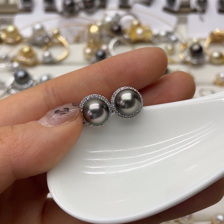 海水珍珠耳饰银S925镶嵌