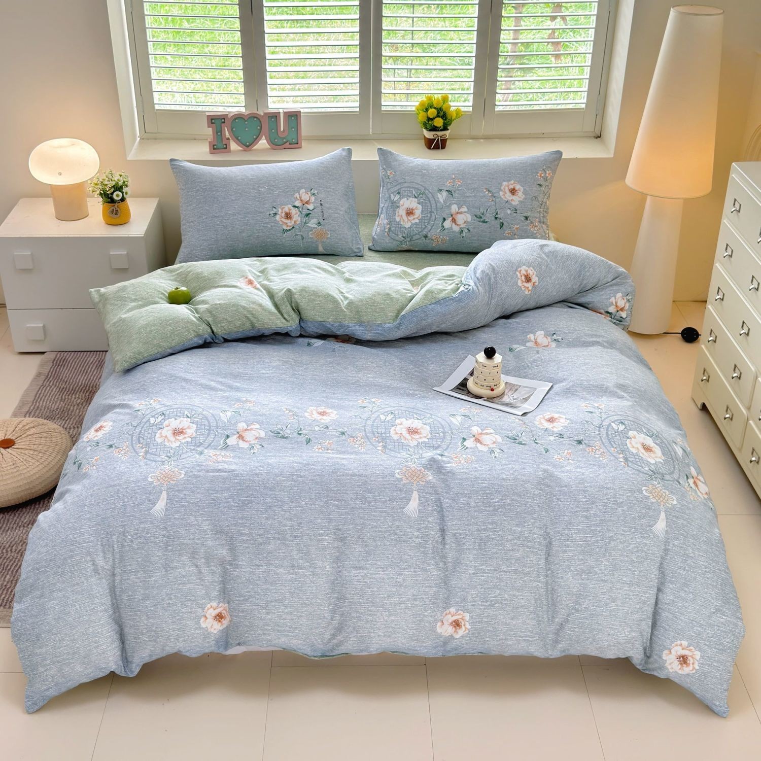 【莫奈花园】水洗棉印花磨毛四件套亲肤床上用品家用床单双人被罩套