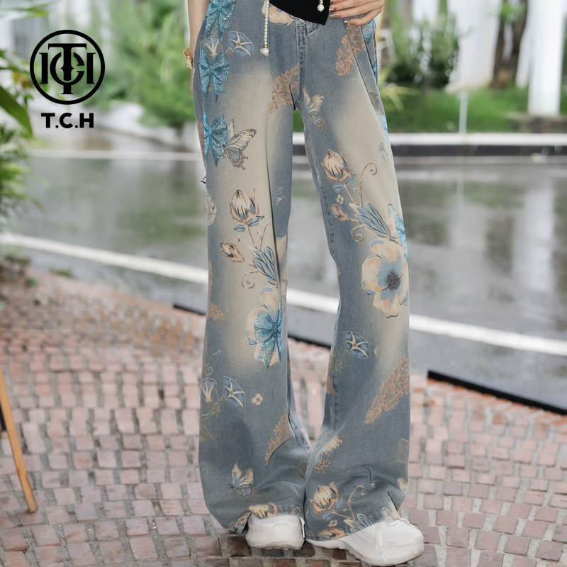 【现货】TCH烫钻工艺淑女百搭潮流牛仔裤女T75B20E5030轻奢tch
