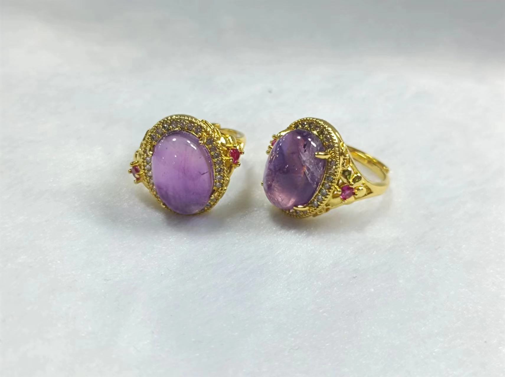 【康康严选】紫水晶蛋面戒指X9【多样性发其一】约13-9-6mm+