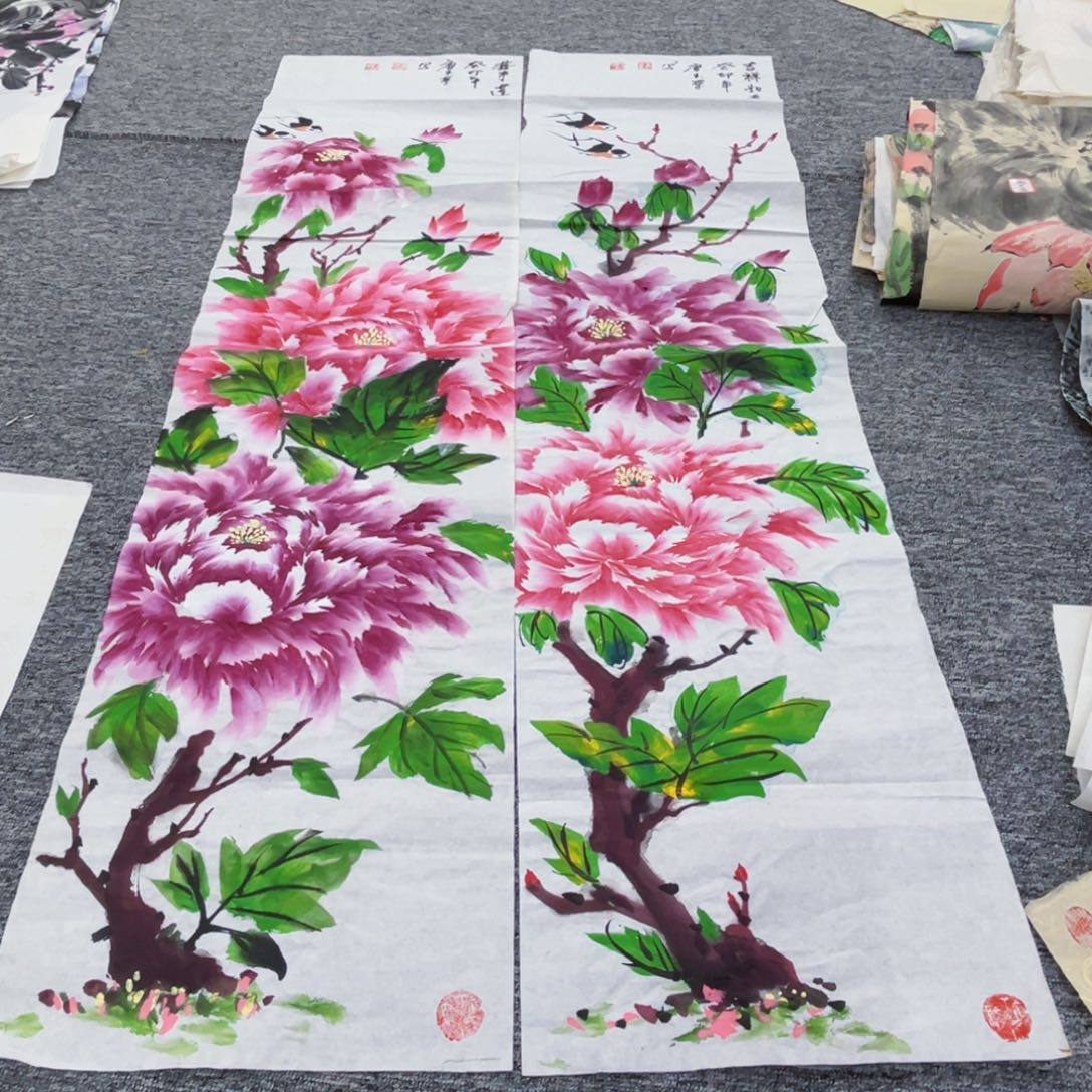 国画唐玉荣老师四尺对开绘画作品